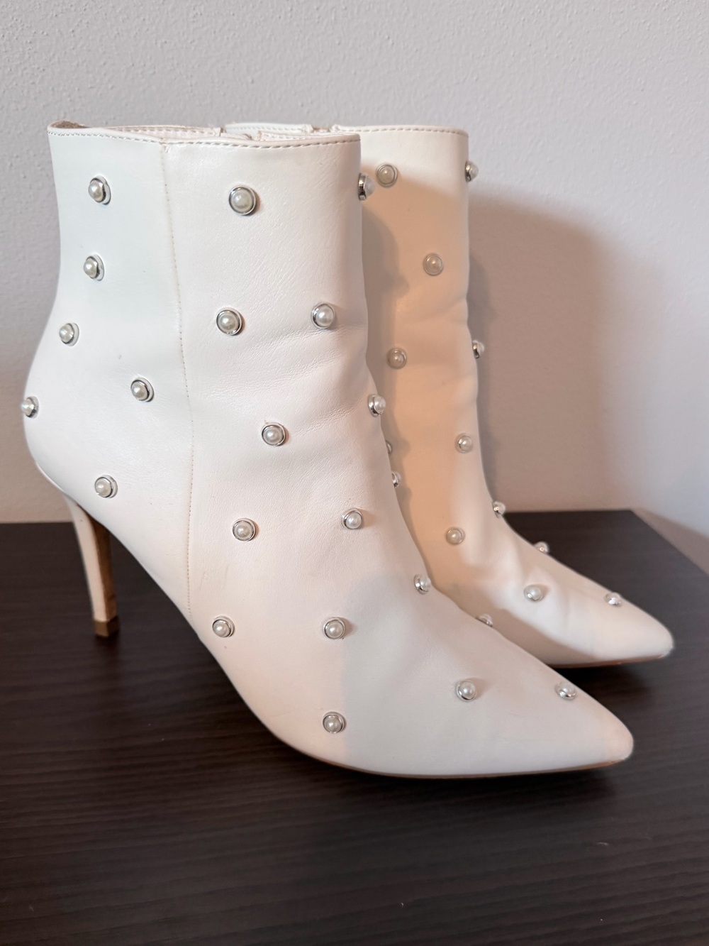 Lulu’s White Studded Pointed-Toe Ankle Booties